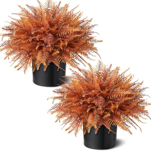 2 Set Artificial Fall Ferns Topiary Ball Tree for Front Porch Decor(Orange)
