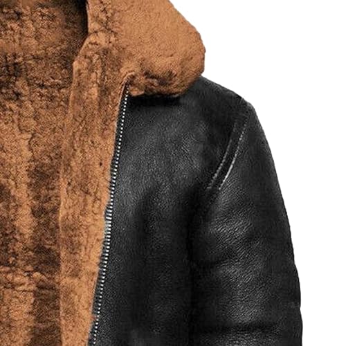 Mens Shearling Bomber Sheepskin Leathers Jacket Warm Fleece Lined Aviator Coat Faux Sheep Skin Leather PU Jackets3