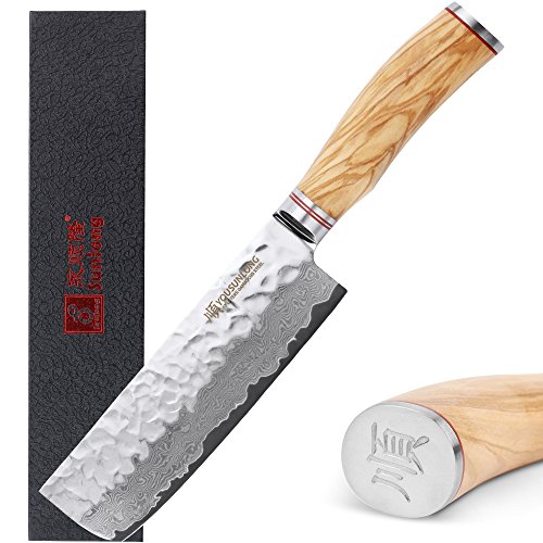 YOUSUNLONG Usuba 6.5 inch Nakiri Japanese 67 Layer Damascusr Steel VG10 Italian Natural Olive Wood...