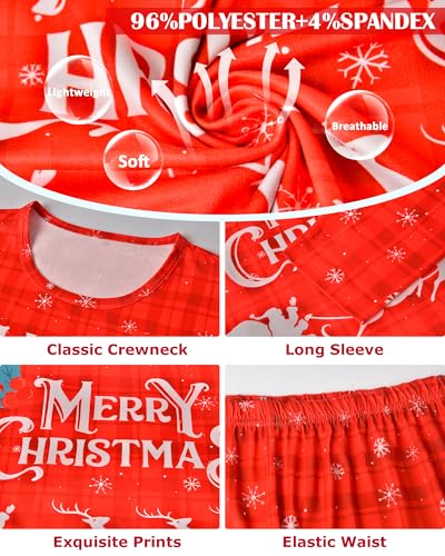Image of 2 Piece Womens Pajama Sets Long Sleeve Sleepwear with Pants Soft Crewneck Loungewear Ladies Pj Set