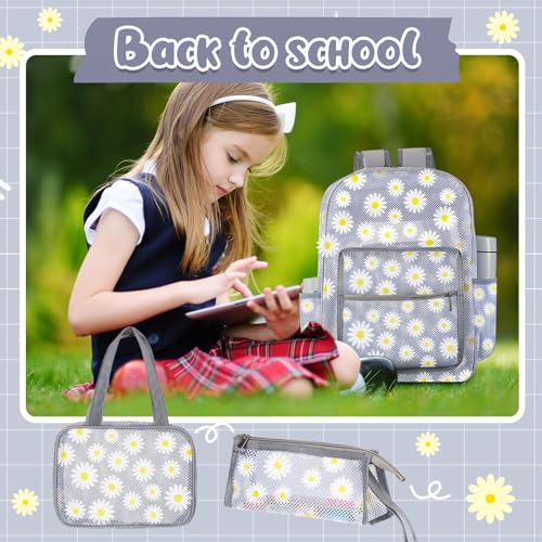 Image of Silkfly 3 Pcs Mesh Backpack Set, Heavy Duty Semi-transparent Bookbag with Lunch Bag Pencil Case for Travel, Beach, Sports