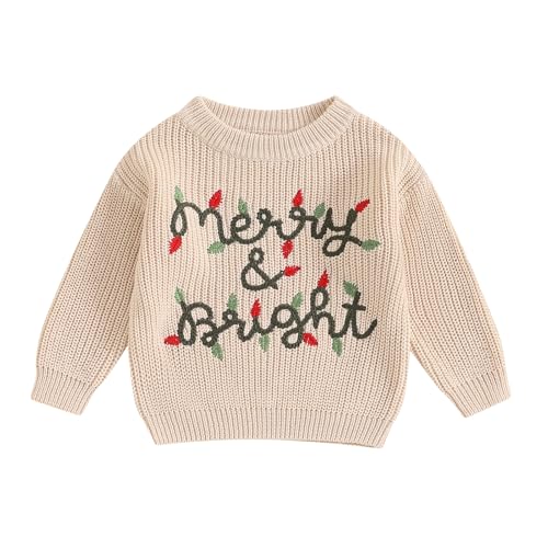 Toddler Boy Girl Christmas Sweater Letter Embroidery Long Sleeve Crew Neck Knitwear Pullover Kids Jumper Tops