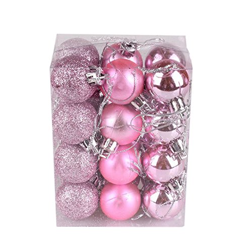 AMUSTER 24 Weihnachtskugeln Baumschmuck Weihnachten Deko Anhänger modisch Glänzend Bruchsiche Weihnachtskugeln Winter Wünsche Weihnachten (Rosa)