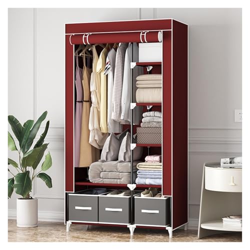 Armario de tela plegable para dormitorio organizador con barra de ropa para pisos