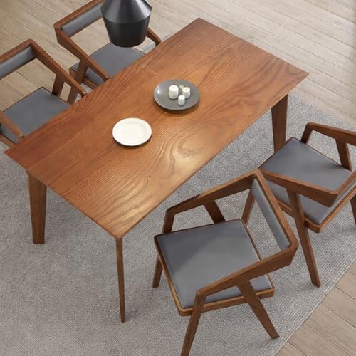 Image of Set of 2 Wooden Cafe Arm Chairs with Grey Cushion Seat, Solid Sheesham Wood Accent Chairs for Home and Restaurant