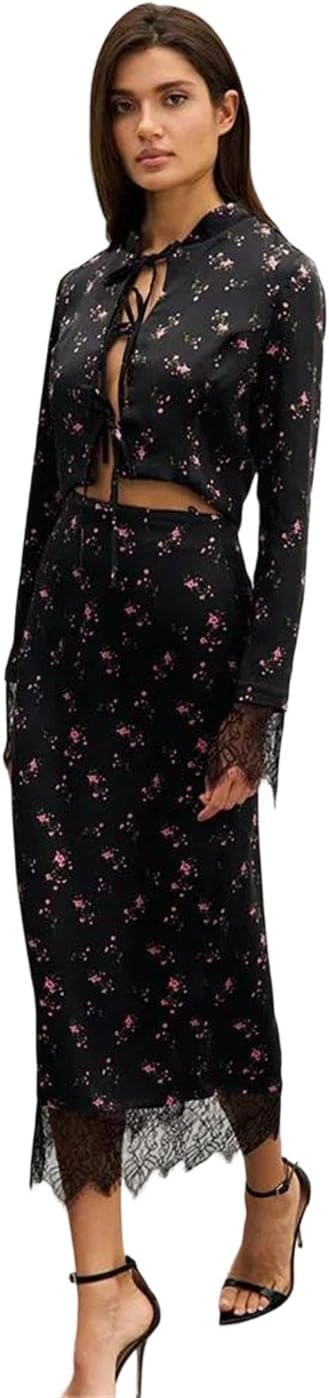 Women's Two Piece Lace Up Sleeves Slash Neck Suits Sets