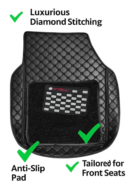 Image of Universal Car 7D Floor Mats for 5-Seater Cars | Premium PU Leatherette Car Foot Mats | Anti-Skid, Waterproof, Easy to Clean | Black | Set of 3