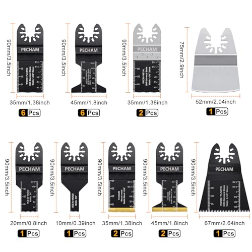 PECHAM 128 Stück Multitool Sägeblätter, Titanium Oszillierwerkzeug Zubehör inklusive Schleifpads, universell für Holz, Metall und Kunststoff, passend zu den meisten Oszillierwerkzeugen