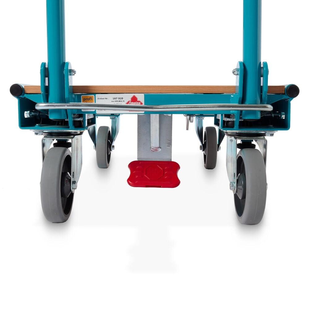 Ameise Transportwagen | 150 kg Tragkraft | HxBxT 94 x 45 x 81,5 cm | 4 TPE-Rollen mit Zentralbremse | stabiles Stahlgestell | stoß- und kratzfester Plattformwagen | klappbarer Schiebebügel