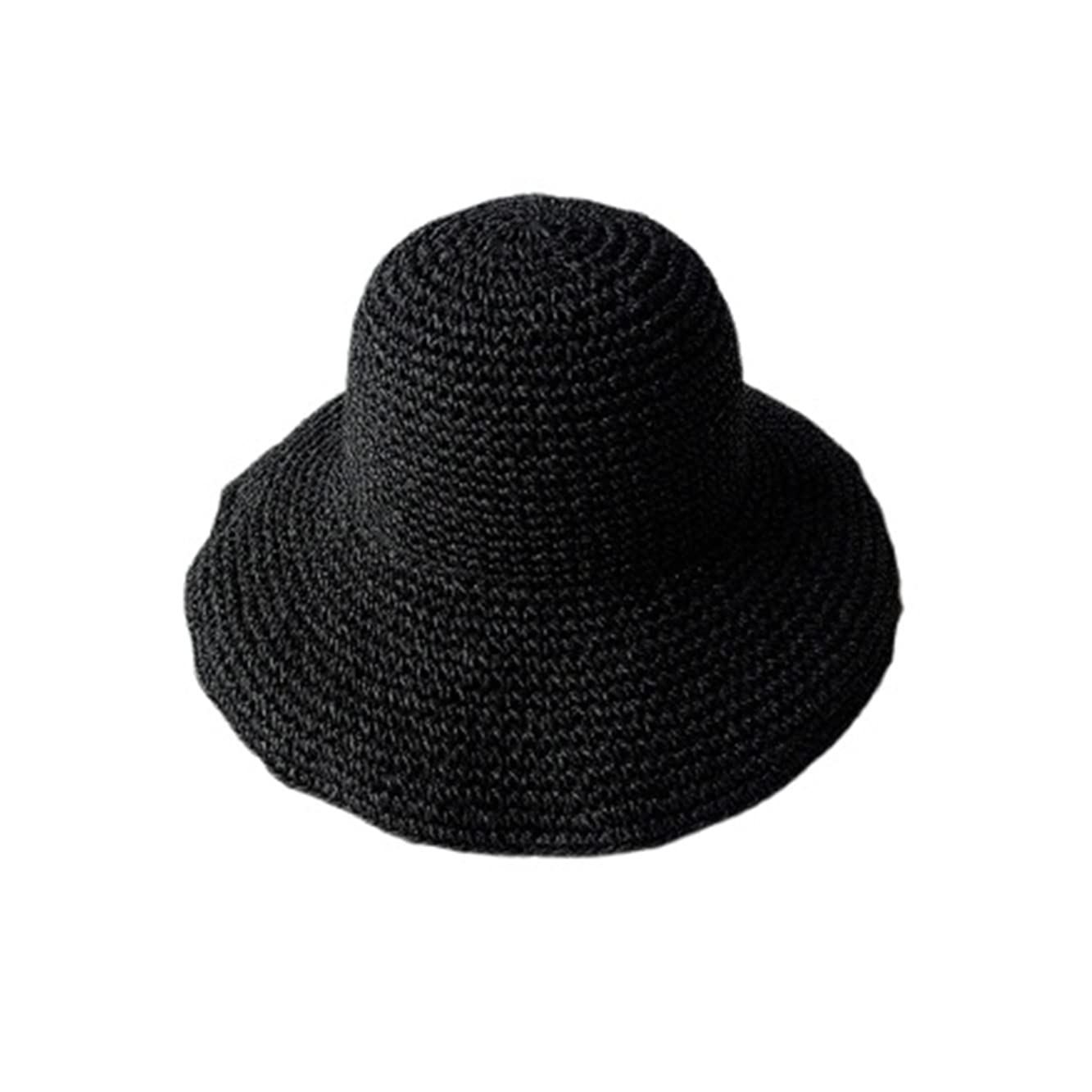 HESYSUAN Sombrero de paja flexible para mujer, sombrero de playa plegable de ala ancha, sombrero de playa de verano, hecho a mano, sombrero de cubo de ganchillo, regalo para ella