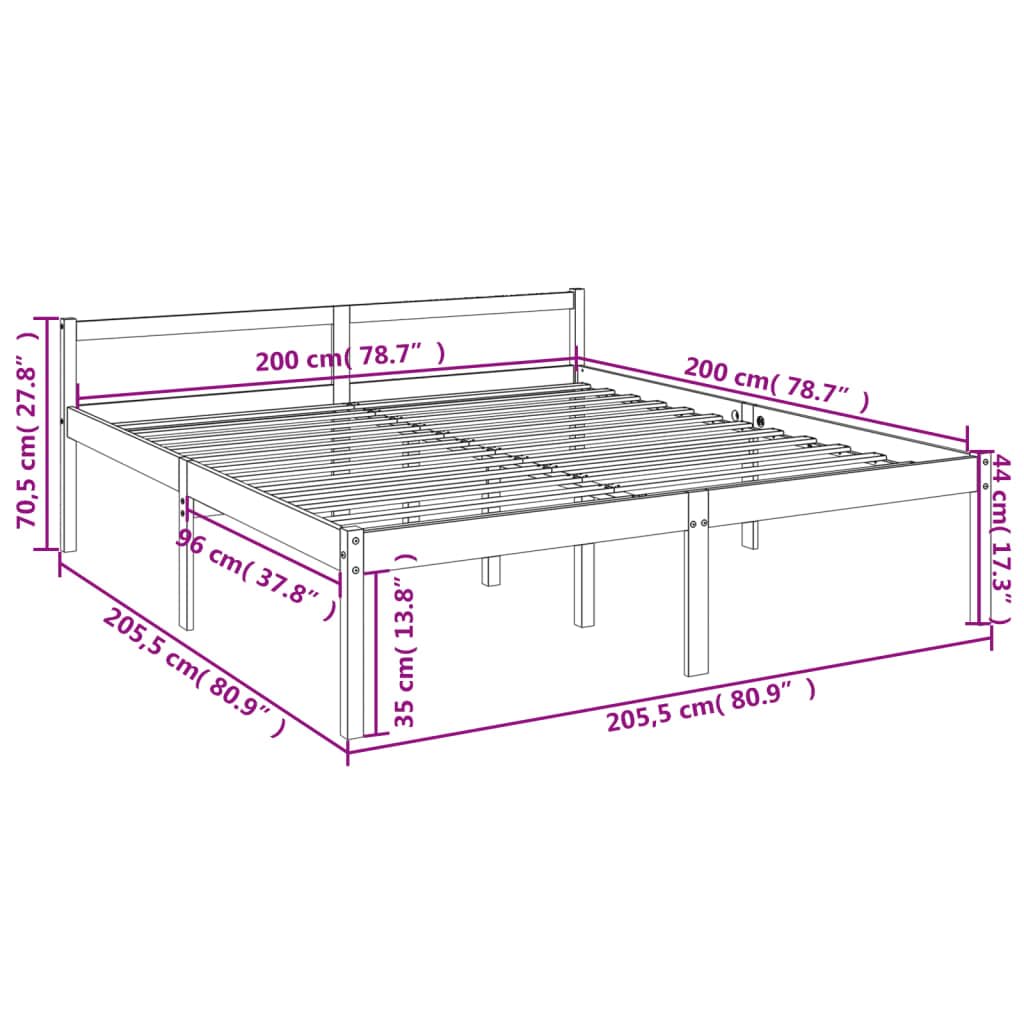 Seniorenbett 200x200 cm aus Kiefer-Massivholz - Hohes Doppelbett mit Kopfteil, Massivholzbett Seniorengerecht mit 45 cm Sitzhöhe, Stabiler Bettrahmen für Schlafzimmer