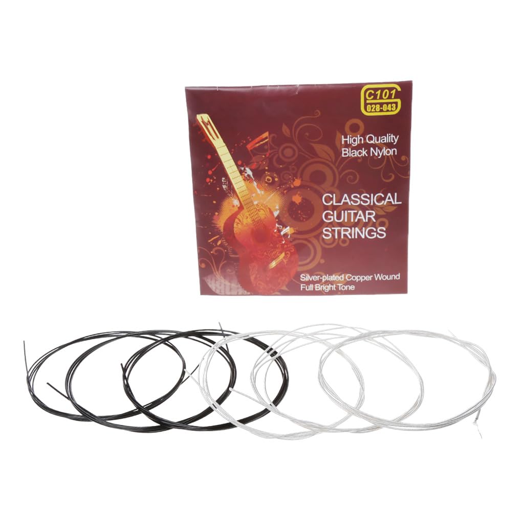 Nihenhao Black Silver 6Pcs/Set Folk Guitar String Replacement Parts Acoustic Guitar Copper Core Strings Musical Instrument Accessories Metal