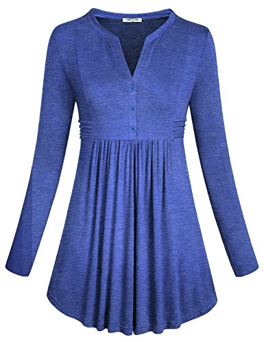 SeSe Code Work Long Sleeve Blouse for Women Dressy Empire Waist Tunics Loose Fitting Tops Wear with Leggings Blue