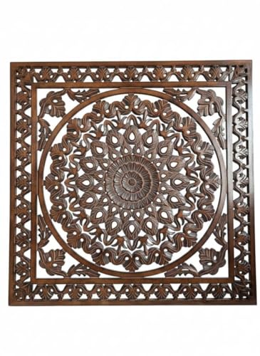 Image of Wall panel Floral MDF Wall Decoration Panel, Hanging Wood Carving Wall Decoration Panel for Living Room, Bedroom, Hallway, Office Wooden Wall Hanging Plaque, Wood Carving (Square Brown)