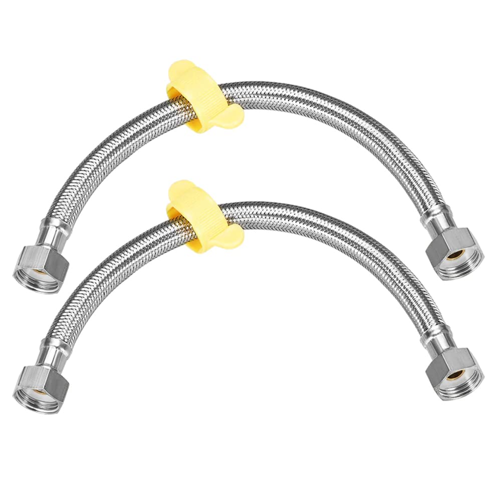 Rubik 30cm Faucet Supply Line Hose 2pcs, G1/2 Connector Stainless Steel Explosion Proof Hot and Cold Water Braided Pipe for Bathroom Toilet Washbasin Water Heater Base Faucet