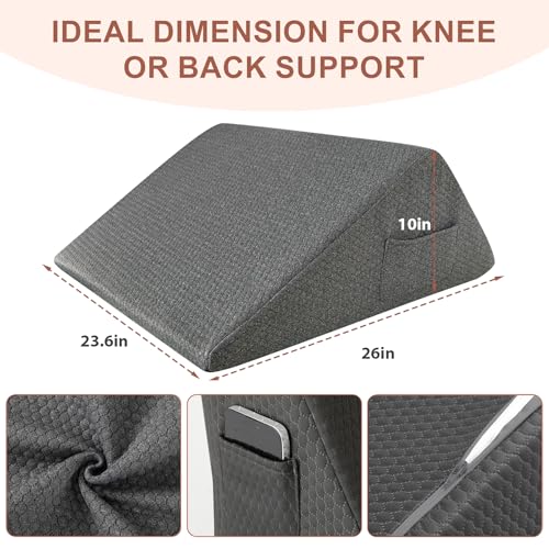Knee Wedge Pillow - Memory Foam Leg Support for Sleeping, Post Surgery Triangle Pillow Wedge, Leg Elevation, Knees Hip Back Pain Relief (23.6 x 26 x 10, Extra Large, Black)