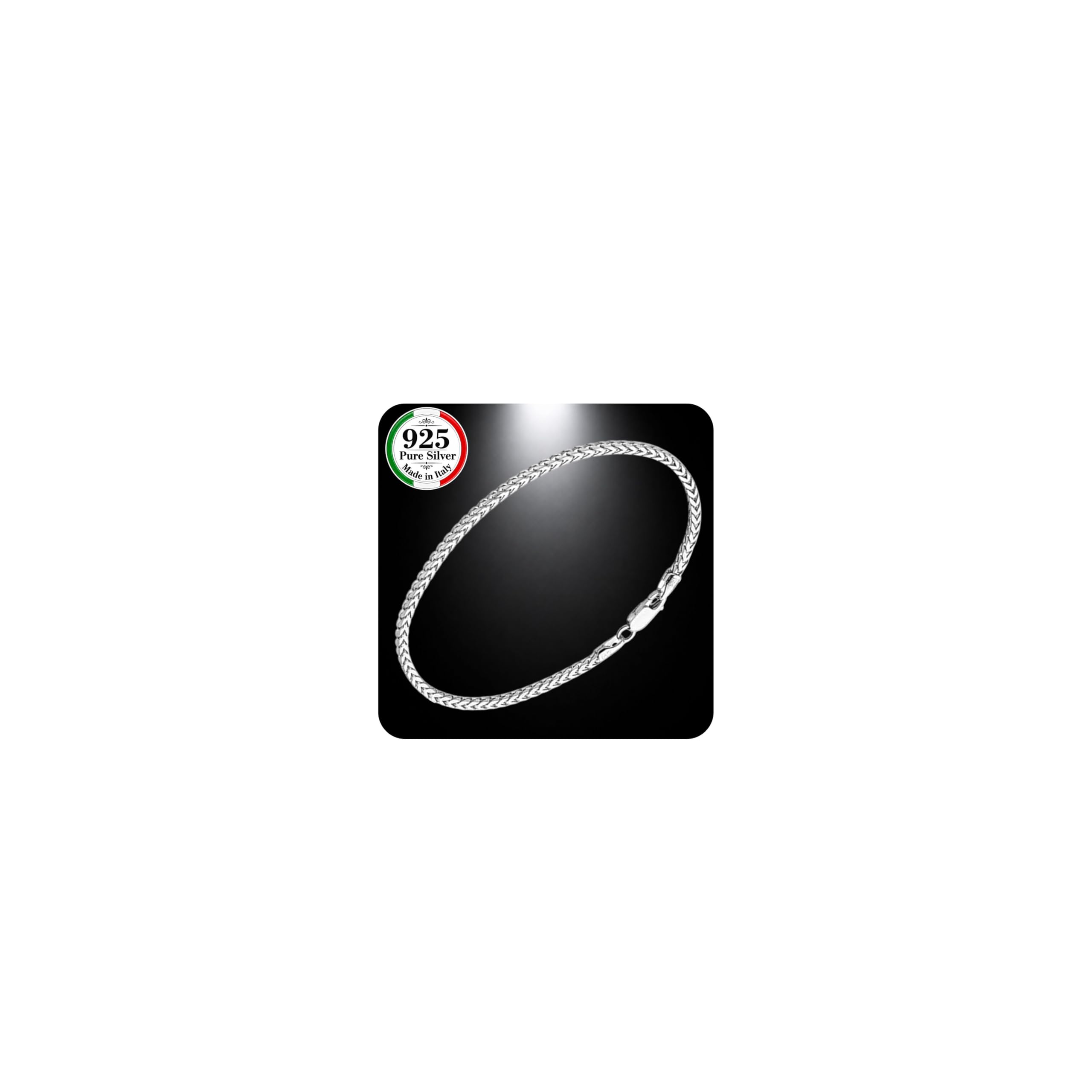QUADRI Cadena de plata 925 para hombres y mujeres | Pulsera de eslabones Franco hecha en Italia | Cadena de plata para hombre y mujer | Acabado plateado antideslustre Plus | 19-20,3-21,6 cm
