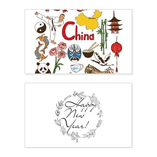 Tarjeta de Año Nuevo del panda de China con bandera nacional, ideal para decorar