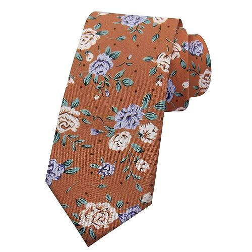 Image of Mantieqingway Men Skinny Tie Cotton Floral Necktie for Wedding Groomsmen Tie
