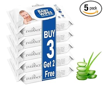 Evelance Soft Cleansing Baby Wipes With Lid, 72 Wipes (Pack of 5)