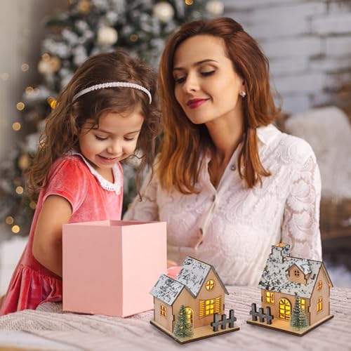 Maison en bois Noël LED x3 pour décoration de table festive