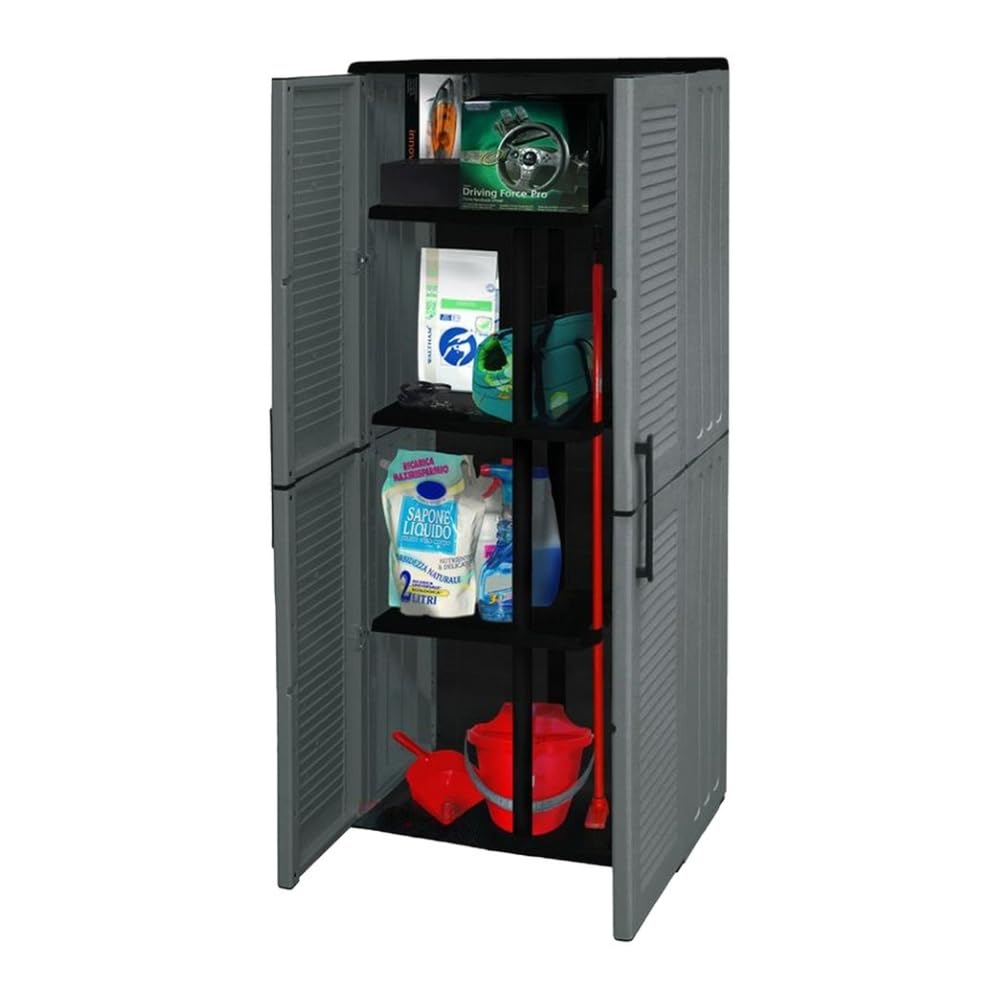 GarPet Besenschrank Gartenschrank Wetterfest Outdoor Schrank Kunststoff Mehrzweckschrank Putzschrank Aufbewahrungsschrank Allzweckschrank Balkonschrank Haushaltsschrank 163 cm