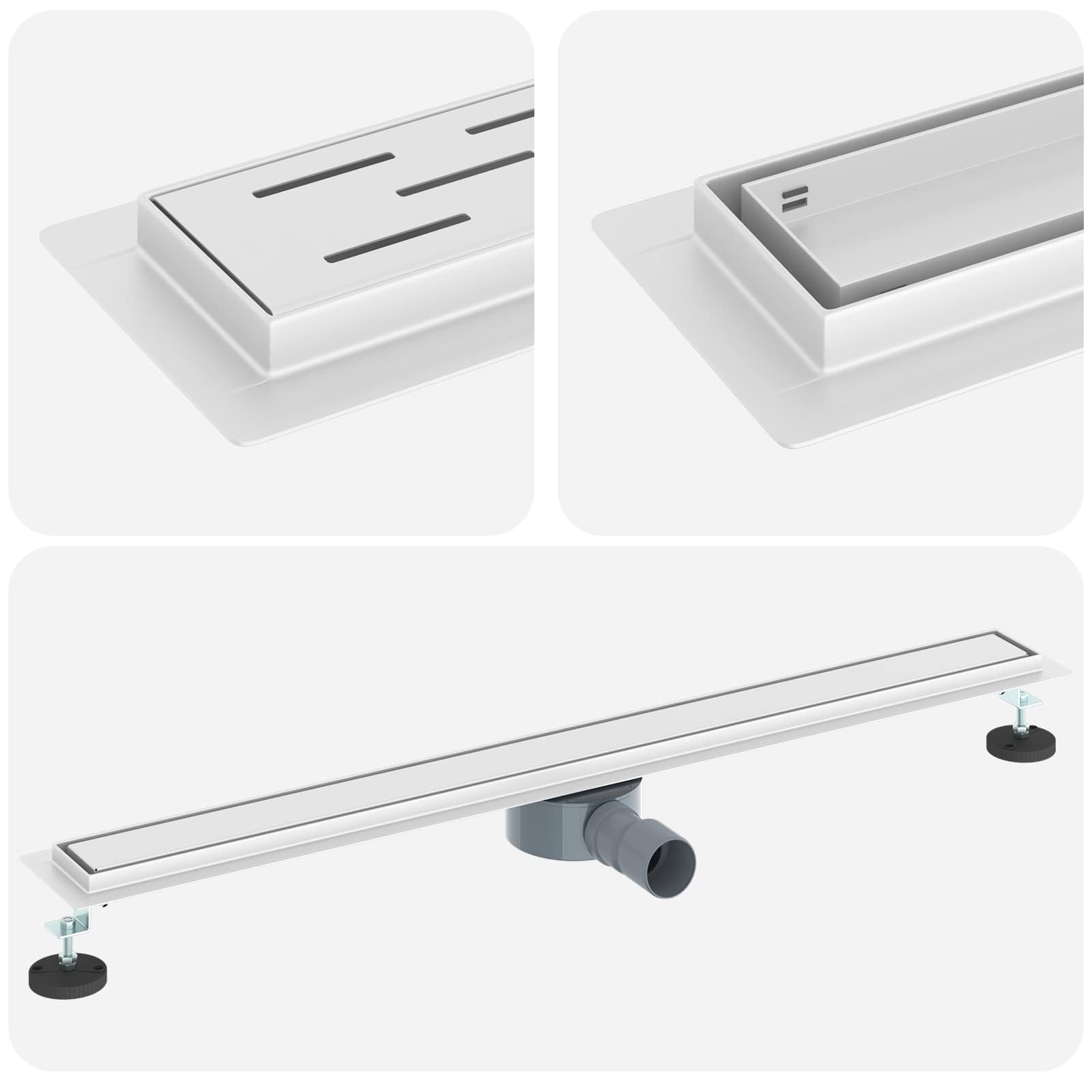 vidaXL Scarico Doccia 2-in-1 con sifone a 360° Argento 90 cm, Ristrutturazione Bagno, componente Doccia Moderno, Installazione Scarico Rettangolare per drenaggio e impianto Idraulico