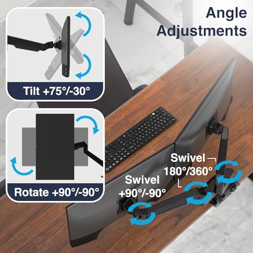 Image of Desky Dual Monitor Arm, Adjustable Desk Mount for 17-27 inch Screens, VESA Compatible Double Monitor Stand with Articulating Arms, Space-Saving Dual Monitor Mount for Home or Office (Space Gray)