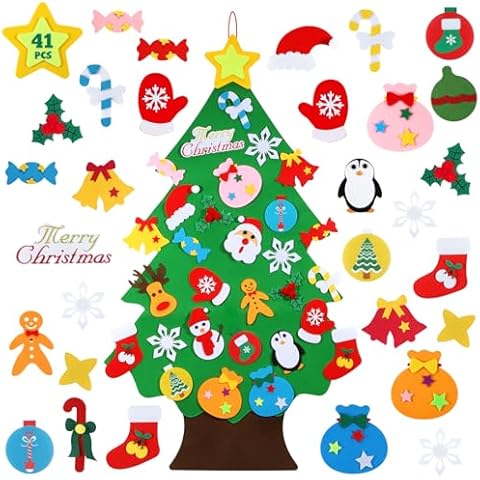 TOBEHIGHER DIY Felt Christmas Tree - 3.6 FT Felt Christmas Tree for Kids with 41 Pieces of Ornament Decor, DIY Xmas Gifts for Kids, Wall Hanging Christmas Tree Decorations Cover
