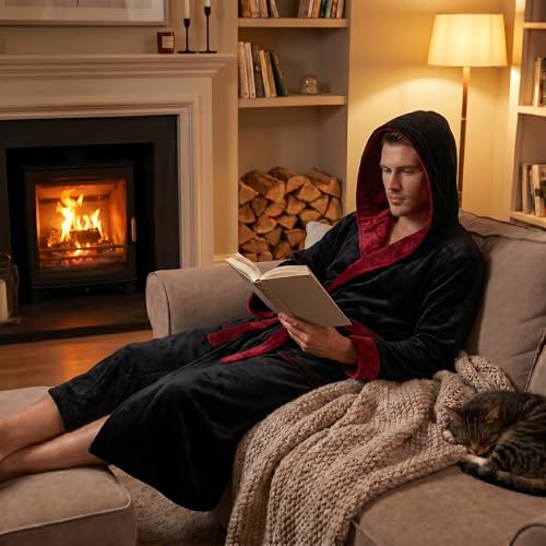 Image of U2SKIIN Mens Hooded Robe, Plush Robes for Men Long Fleece Bathrobe