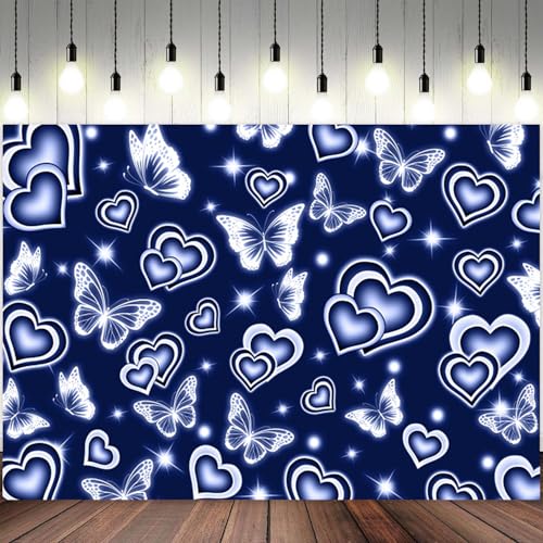 Fondo fotográfico vinilo 6x4ft azul con diseño corazón miniatura 2
