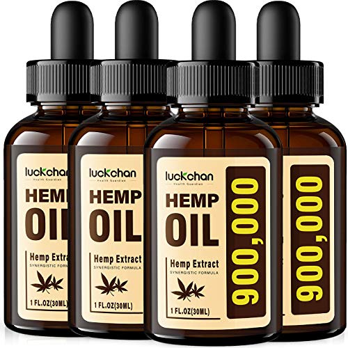 LUCKCHAN (4-Pack) Premium Hemp Oil – Helps Anxiety, Stress, Relaxation, Calming, Sleep – Natural Extract, Vegan, Non-GMO – Organic Hemp Tincture Drops