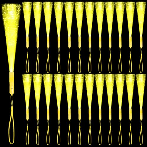 NUDALA 24 Pack Yellow Light Up Fiber Optic Stick Glow Wands Bulk with 3 Flashing Models for Easter July 4th Party Favors Birthday Wedding Bachelorette Concerts Clubs