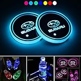 Toolacc LED Car Cup Holder Lights, 2 Pcs 68 mm Car Logo Cup Coaster with Switchable 7 Colors USB Charging Mat, Waterproof Luminescent Cup Pad Interior Atmosphere Lamp Decoration Lights (Suba-ru)