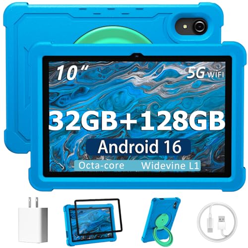 Image of HUIHUANG Tablet 10 Inch Android 16 Tablet, 32GB RAM 128GB ROM, 1TB Expansion, T7280 Octa-Core, Large Capacity Battery, Dual Camera, 5G /2.4G WiFi, Bluetooth 5.0, GPS, Gemini AI, Drop-Proof Case (Blue)
