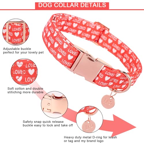 Image of Valentine's Dog Collar,Red Heart Dog Collar for Small Medium Large Girl Boy Dogs or Cats, Wedding Dog Collar Match Dog Leash, Pet Collar with Metal Buckle, L