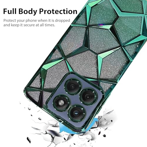 Image of VONZEE Gradient Glitter Case for Moto Edge 60 Fusion, Luxury Electroplated 3D Cube, Diamond Bling Shiny Soft TPU Clear Shockproof Women Girls Protective Phone Cover (Green)