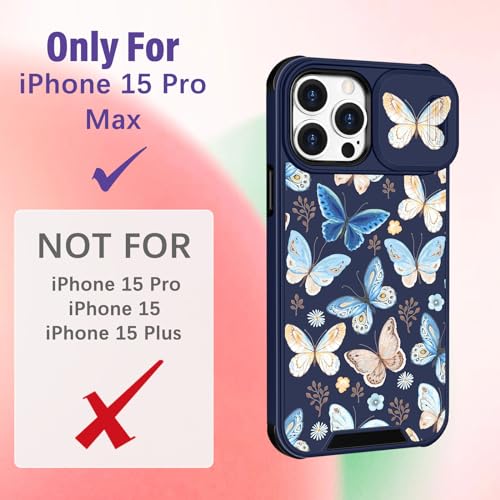 Image of Funermei (2in1 for iPhone 15 Pro Max Case for Women Girls Butterfly Cute Phone Cover Girly Pretty Kawaii Aesthetic Unique Design with Camera Cover Funda for Apple for iPhone 15 ProMax Cases 6.7 inch
