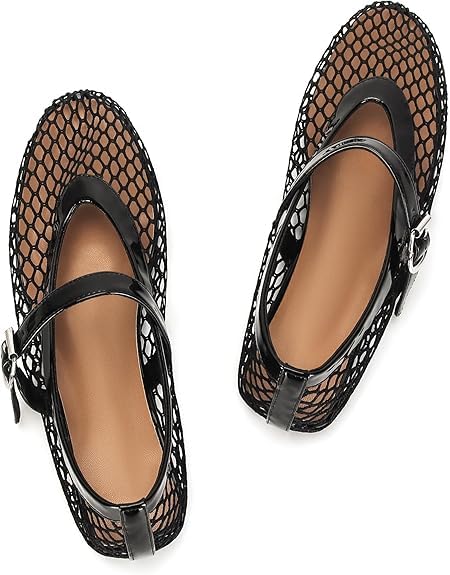 Mesh Ballet Flats Shoes for Women Flats Comfortable Dressy Mary Jane Flats Mesh Flats Round Toe Fishnet Flats for Casual Formal Occasion