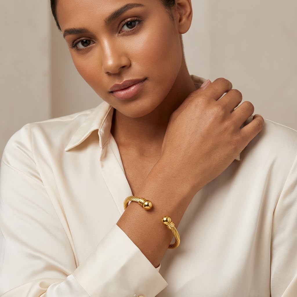 Stainless Steel Twisted Cable Wire Bracelet for Women, Adjustable Open Cuff Bangle, Vintage Designer Style Stackable Fashion Jewelry, Anniversary Birthday Gift - Image 3