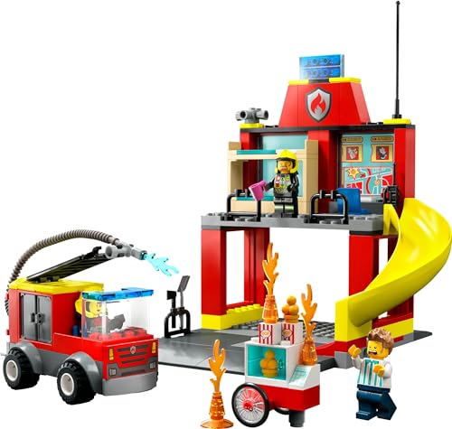 City Caserma dei Pompieri e Autopompa, Edificio da Costruire con Camion Giocattolo dei Vigili del Fuoco, Giochi per Bambini e Bambine da 4 Anni con Starter Brick, Idea Regalo di Compleanno 60375 - Lego - Immagine 3