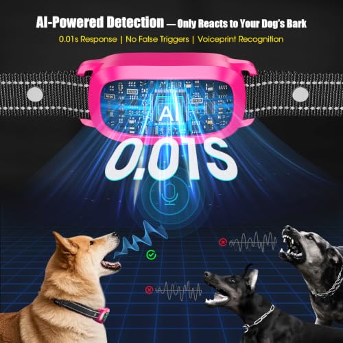 Image of Smart AI Bark Collar for Large Medium Small Dogs, Anti Barking Device with 5 Work Modes, Exclusive Forced Bark-Stopping, Rechargeable IP67 Waterproof Bark Collar with 5 Sensitivity (Hot Pink)