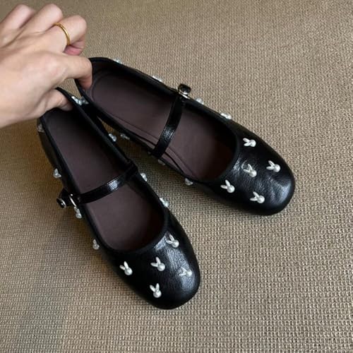 ChaiRong Zhou Women Bowknot Mary Jane Shoes Comfortable Square Toe Pu Leather Flats Cross Strap Casual Ballet Party Dress Shoes4