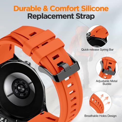 Image of 22mm Silicone Watch Band Compatible with Huawei Watch GT 6 46mm Strap,Multi-hole Design Straps with Black Metal Connector and Buckle Compatible with Amazfit Balance 2 Bands