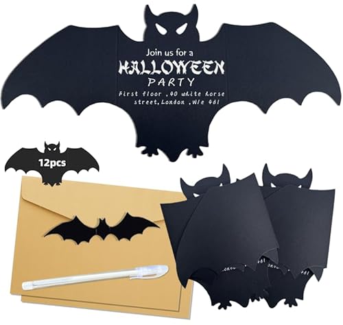 Syoulin halloween party einladungskarten，Geburtstags einladungskarte，Fledermaus Einladungskarten/Kraftpapier Umschläge/PVC Fledermäuse/weiße Stifte，Schnell lad deine Freunde zur Party ein!