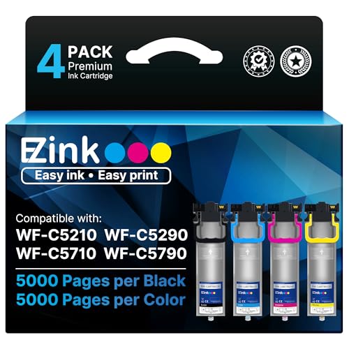 E-Z Ink Remanufactured Ink Cartridge Replacement for 902XL Ink Cartridges Combo Pack for Epson Printer Workforce WF-C5210, WF-C5290, WF-C5710, WF-C5790 (Black, Cyan, Magenta, Yello) 4 Pack