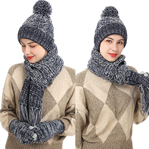 Gorro de invierno para mujer con bufanda de punto colorido y guantes 4