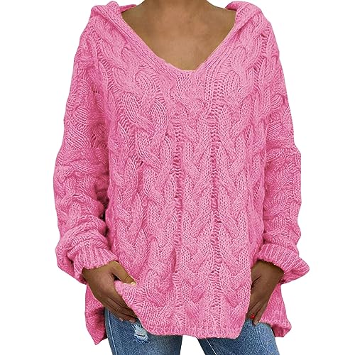 Pull rose à capuche grandes tailles pour femme mode et ample en laine douce
