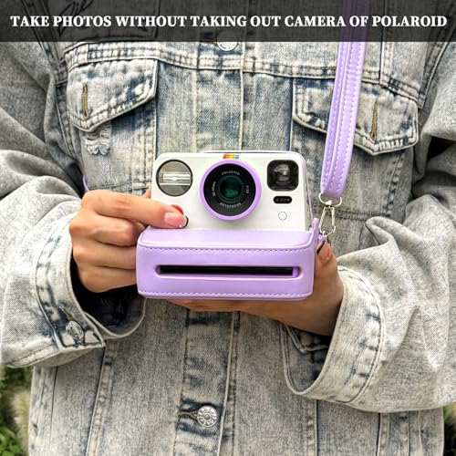 Funda para cámara Polaroid Now en cuero vintage morado miniatura 5