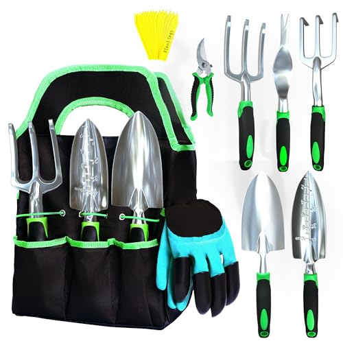 23-Piece Gardening Tool Set with Bag – Heavy-Duty Rust-Proof Hand Tools with Plastic Handles Includes Trowel, Transplanter, Rake, Weeder, Cultivator, Pruner & Gloves for Gardeners
